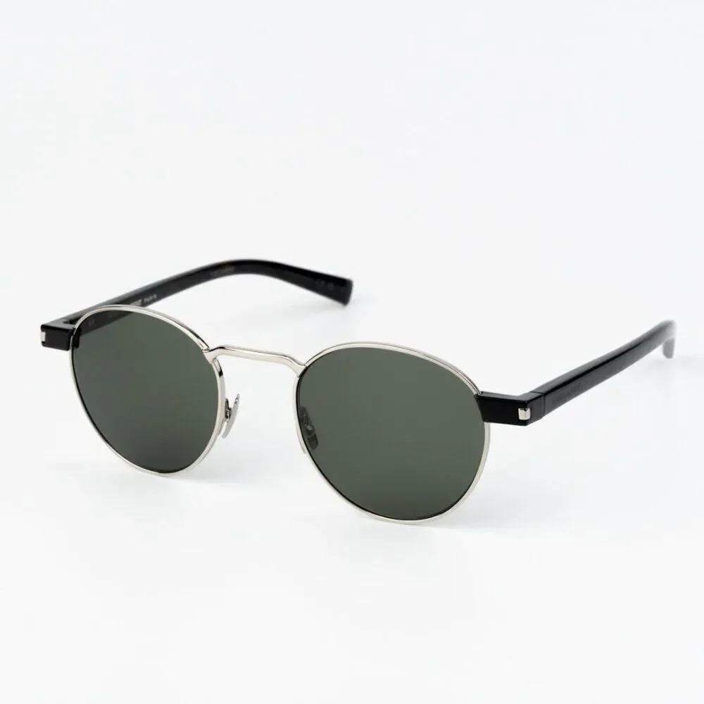 NEW Saint Laurent SL707 001 Silver Havana Grey Oval Unisex Sunglasses